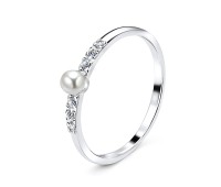 White Pearl and Crystal CZs Setting Silver Ring NSR-2903